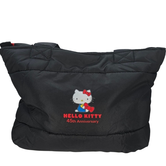 Hello Kitty 45th Anniversary Puffer Black and Red Tote Bag With Zipper - Picture 4 of 8